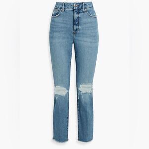 GOOD AMERICAN Good Classic Slim Straight‎ Jeans High Rise Distressed Sz 0 25 New